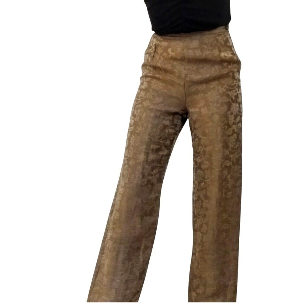 Lafayette 148 Floral Brocade Linen Dress Pants Women's 6 Brown Luxury Feminine